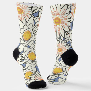 Hübsches Retro-Blumenmuster blauer Hintergrund Socken