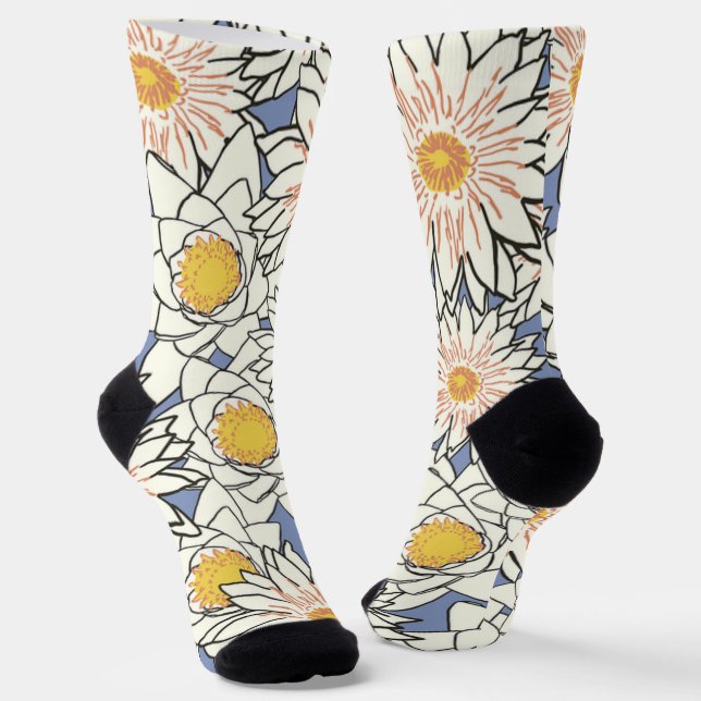Hübsches Retro-Blumenmuster blauer Hintergrund Socken (Gewinkelt)