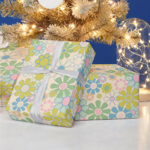 Hübsches Retro-Blumenmuster Hell Pastell Geschenkpapier