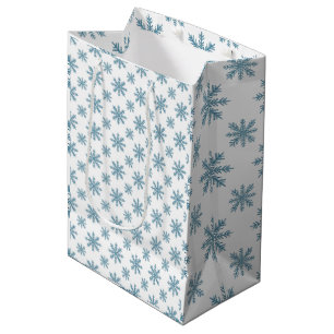 Hübsches Retro-Schneeflockenmuster-Blues-Wasserfar Mittlere Geschenktüte