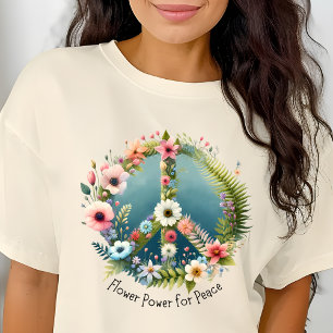 Hübsches Retro-Zeichen "Blume Power für Frieden" T-Shirt