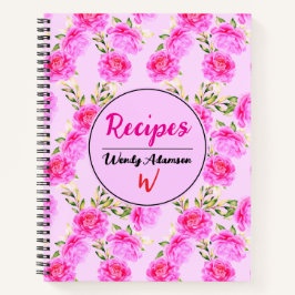 Hübsches Rezept Journal mit rosa Blume | Floral Notizbuch
