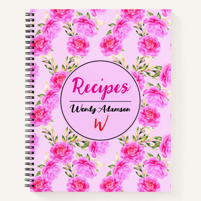 Hübsches Rezept Journal mit rosa Blume | Floral Notizbuch (Vorderseite)