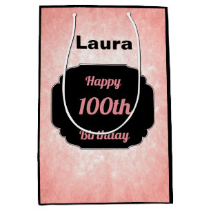 Hübsches Rosa Add name 100. Geburtstag Mittlere Geschenktüte