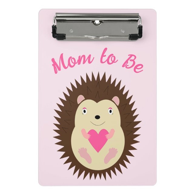 Hübsches rosa Baby-Mädchen-Igel werdende Mutter Mini Klemmbrett (Vorderseite)