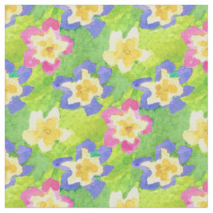 Hübsches rosa blaues gelbes Primel-Gewebe Stoff