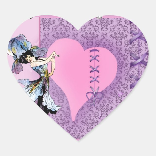 Hübsches Rosa Blume Haarzubehör - Name hinzufügen Herz-Aufkleber (Vorderseite)