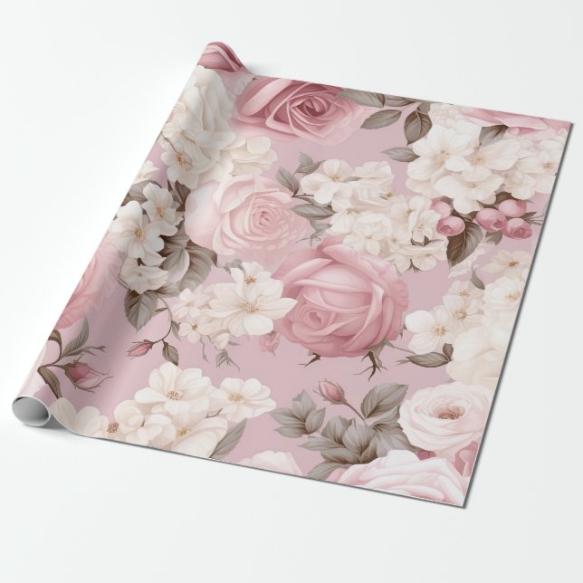 Hübsches rosa Blume Muster Geschenkpapier (Ungerollt)