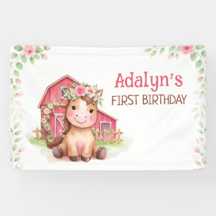 Hübsches rosa Blumen Pferd Geburtstag Banner