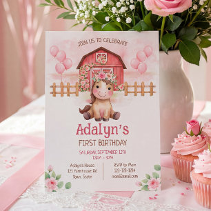 Hübsches rosa Blumen Pferd Geburtstag Einladung