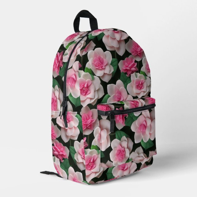 Hübsches rosa Blumenmuster Bedruckter Rucksack (Rückseitige Ecke links)