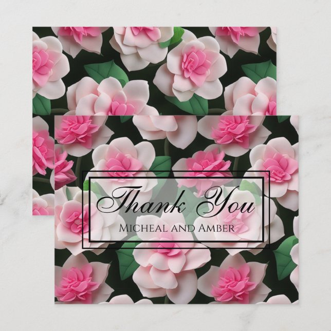 Hübsches rosa Blumenmuster Dankeskarte (Vorne/Hinten)