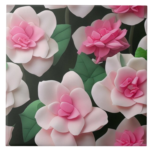 Hübsches rosa Blumenmuster Fliese (Vorderseite)