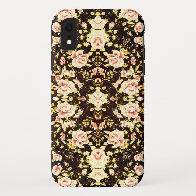 Hübsches rosa Blumenmuster, gelb Case-Mate iPhone Hülle (Rückseite)