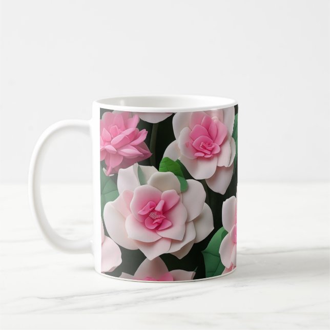 Hübsches rosa Blumenmuster Kaffeetasse (Links)
