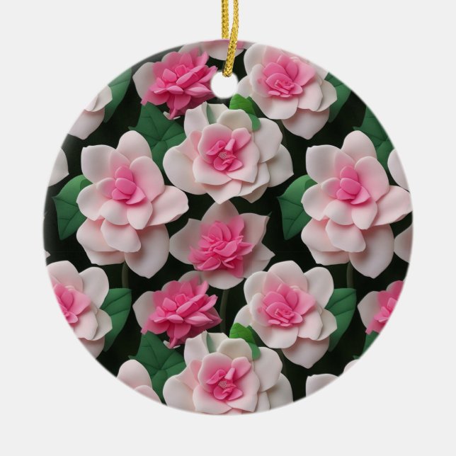 Hübsches rosa Blumenmuster Keramik Ornament (Vorne)