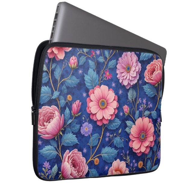 Hübsches rosa Blumenmuster Laptopschutzhülle (Vorne Rechts)