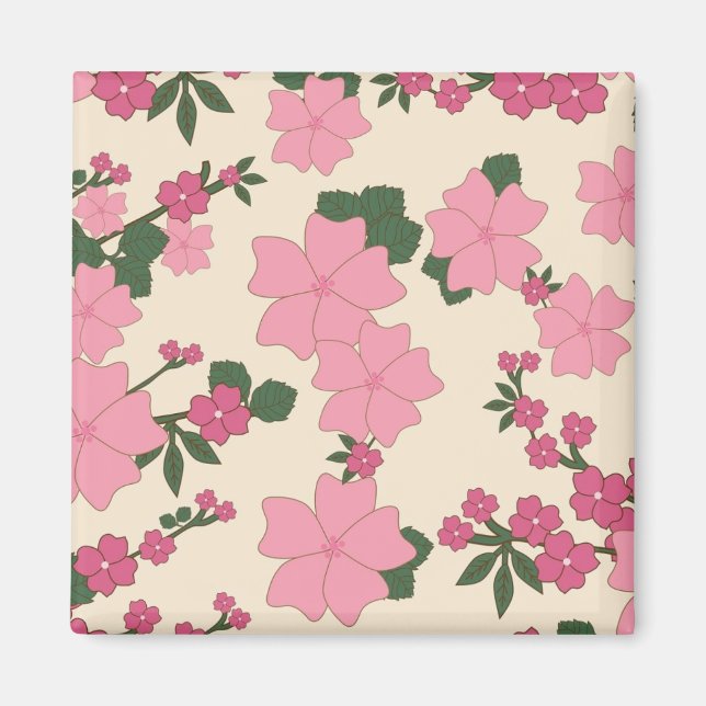 Hübsches rosa Blumenmuster Magnet (Vorne)