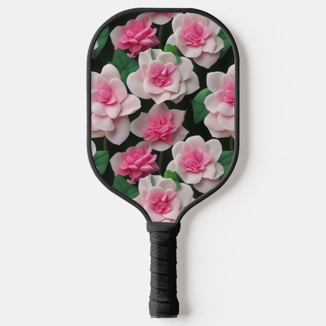Hübsches rosa Blumenmuster Pickleball Schläger (Vorderseite)