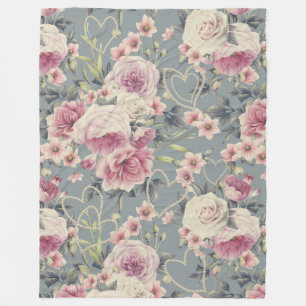Hübsches rosa Blumenmuster und Perlenmuster Fleecedecke