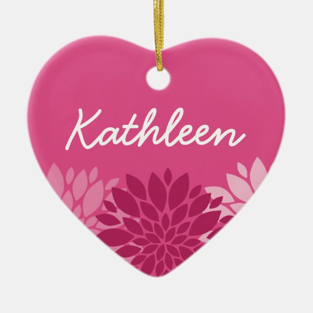 Hübsches rosa Blumentrio mit Namen Keramik Ornament (Vorne)