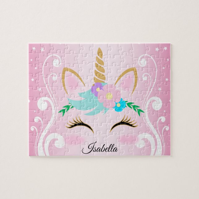 Hübsches Rosa Einhorn 🦄 Gesicht Puzzle (Horizontal)