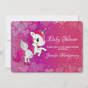 Hübsches rosa Einhorn mit Flügeln Baby Shower Einladung