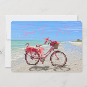 Hübsches rosa Flamingo-Fahrrad am Strand von Sanib Karte