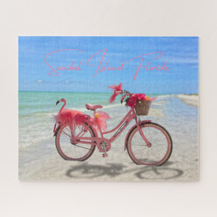Hübsches rosa Flamingo-Fahrrad am Strand von Sanib Puzzle