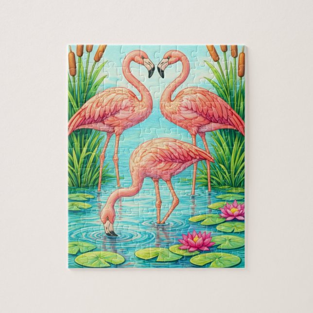 Hübsches Rosa-Flamingo-Teich-Puzzle Puzzle (Vertikal)