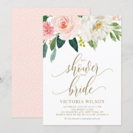 Hübsches Rosa Frühlingsholz Floral Gold Brautparty Einladung