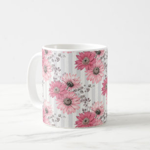 Hübsches rosa Gänseblümchen gestreiftes Blumenmust Kaffeetasse