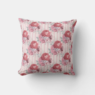 Hübsches rosa gestreiftes Blumenmuster Kissen