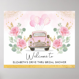 Hübsches rosa Gold Drive Thru Brautparty Willkomme Poster