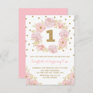 Hübsches rosa Goldblumen1. erstes Einladung