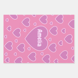 Hübsches rosa Herz-Set von 3 Geschenkpapier Set