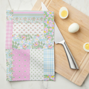 Hübsches rosa Hundsrosen- Faux-Patchwork-Kuchentuc Küchentuch