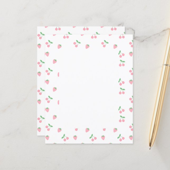 Hübsches rosa Kirschkirsche Erdbeere Fruchtmuster (Vorderseite/Rückseite Beispiel)