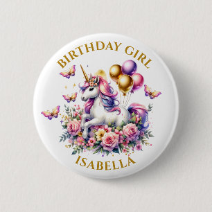 Hübsches Rosa, Lila und goldene Einhornmädchen Button