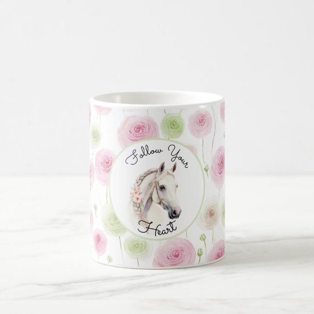 Hübsches Rosa Minze Ranunculus Pferd Kaffeetasse (Mittel)