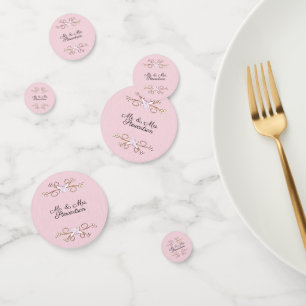 Hübsches Rosa mit Braut- und Gräuelnamenssehen Konfetti