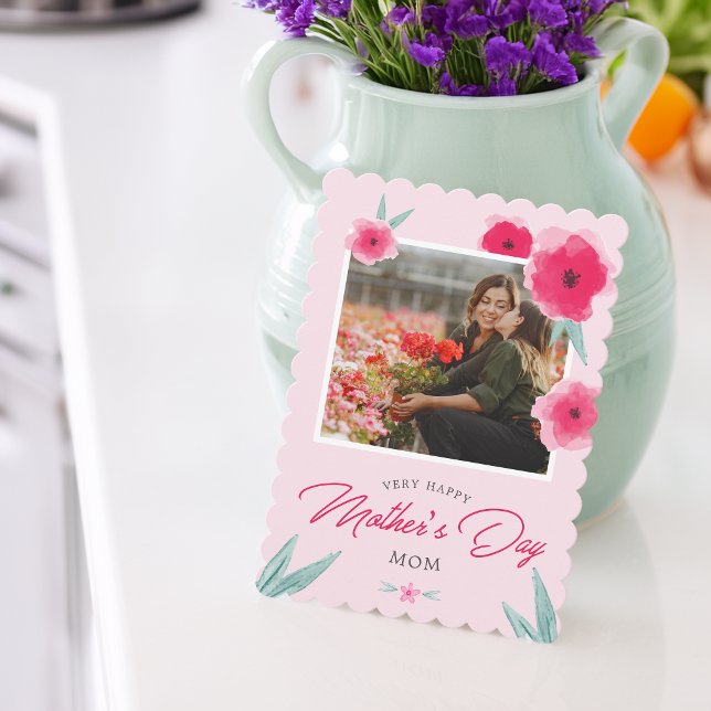 Hübsches Rosa Mother Day Foto Feiertagskarte (Pretty Pink Mother's Day Photo Holiday Card)