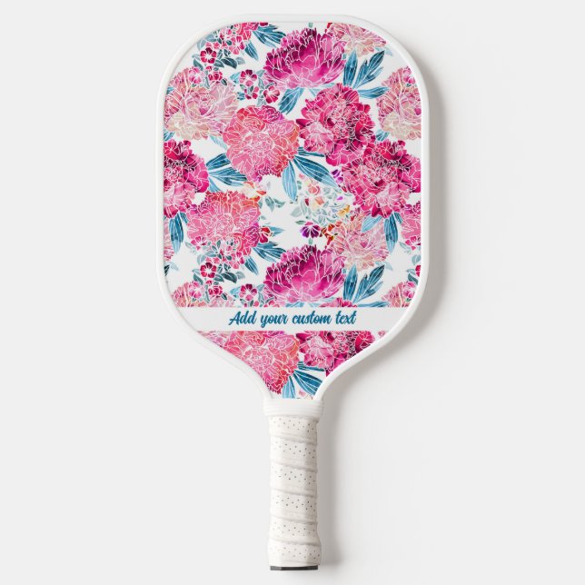 Hübsches rosa Muster für Blume mit Wasserfarben Pickleball Schläger (Vorderseite)