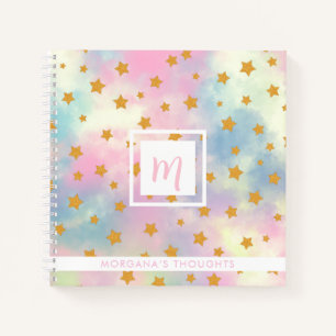 Hübsches rosa Pastell mit goldenen Sternen Monogra Notizbuch