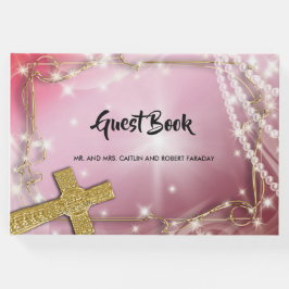 Hübsches Rosa Perlkreuz Gästebuch