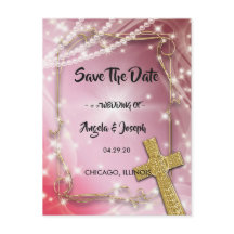 Hübsches Rosa Perlkreuz Save the Date
