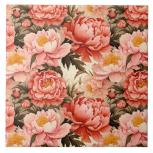 Hübsches rosa Pfingstrosen-Vintage-Blumenmuster Fliese