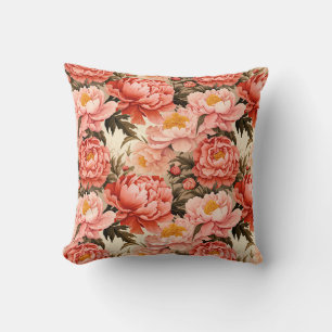 Hübsches Rosa Pfingstrosen-Vintage-Blumenmuster Kissen