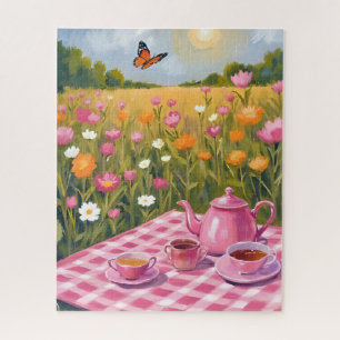Hübsches rosa Picknick Schmetterling im Blumenfe Puzzle