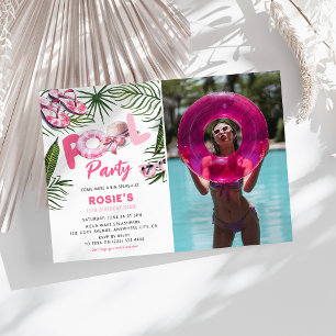 Hübsches rosa Poolparty-Mädchen-Foto zum Geburtsta Einladung